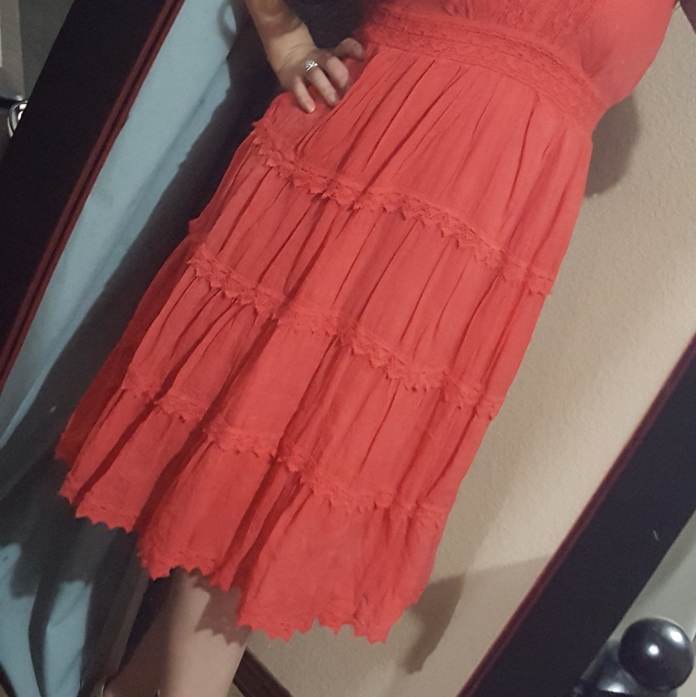 Coral dress.